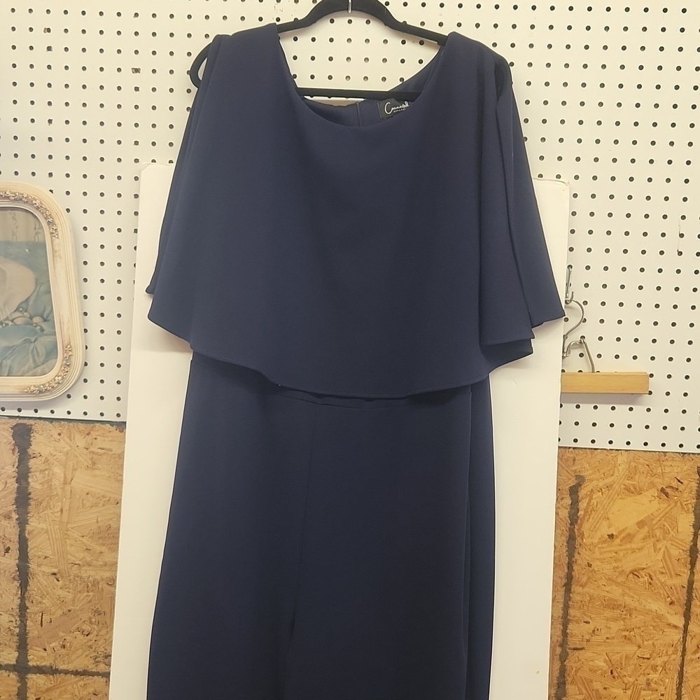 Connected apparel short sleeve navy wide leg jumpsuit euc 24W